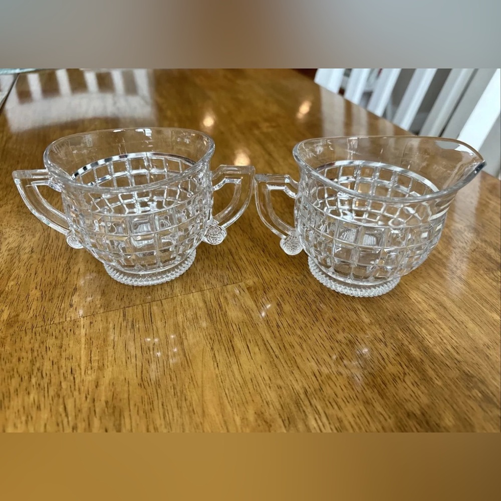 Vintage Heisey Glass Clear Victorian Creamer & Sugar Bowl Handles USA Excellent! - Picture 3 of 16